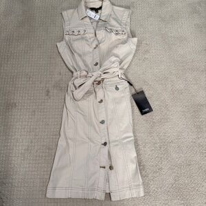 White House Black Market Cream Button-Down Midi denim Dress